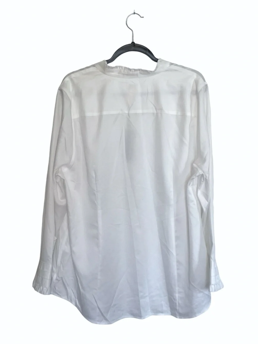 Chico's White V-Neck Button Front Blouse with Subtle Ruffle - Picture 3 of 4